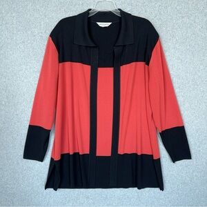 Exclusively Misook Woman Size 1X Black Orange Red Open Front Cardigan Sweater
